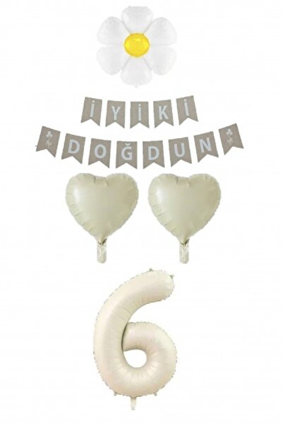 Laviyosa Cream Numeral Balloon Daisy Heart Foil Balloon Birthday Set Ornament