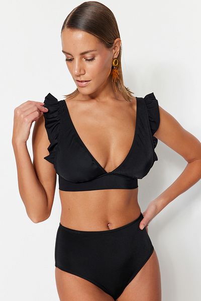 Trendyol Collection Horní díl bikin Black Triangle Ruffle TBESS21BU0056