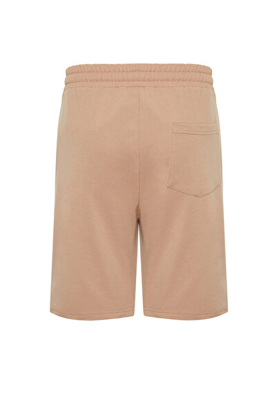 Trendyol Collection Τυπωμένο κείμενο μπεζ σορτς από καουτσούκ μέσης - με κορδόνι, κανονική κοπή TMNSS24SR00021