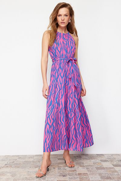 Trendyol Collection Fuchsia Animal Shift Halter Neck Halter Neck Shally Maxi Woven Dress TWOSS24EL00872