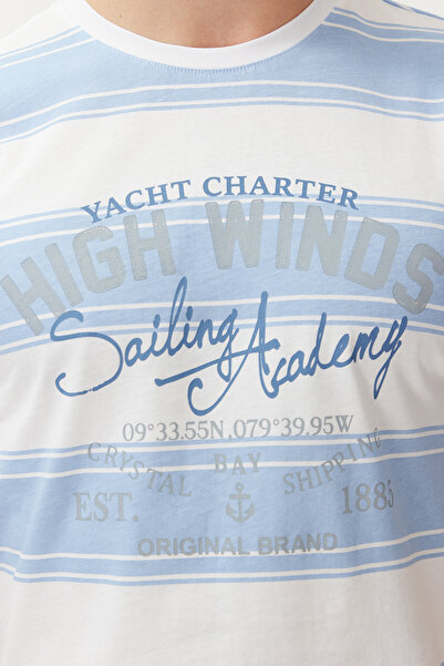 Trendyol Collection Kék csíkos, normál szabású kötött hálóruha szett - 100% pamut TMNSS24PT00041