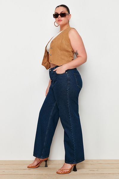 Trendyol Curve Indigofarbene, weit geschnittene Jeans mit hoher Taille TBBAW23CJ00020