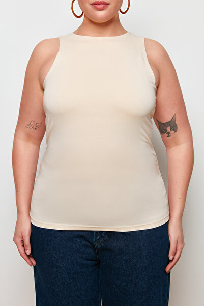 Trendyol Curve Kamenná bavlněná ohlávka s výstřihem/pružný pletený sportovec sedící na těle TBBSS24CV00004