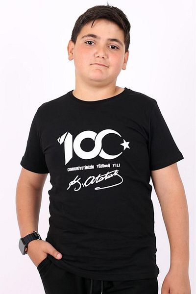 Çiggo Kids Tricou/tricou personalizat din bumbac imprimat cu semnătură Ataturk unisex (fete-băieți) pentru copii 5-13 ani
