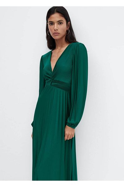 MANGO Woman Rochie plisată cu decolteu în V