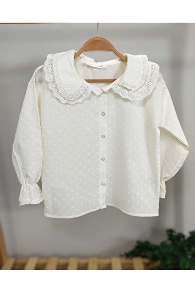 İHRACATFAZLASI Kız Çocuk Dokuma Dantel Yakalı Gömlek, 3-8 Yaş Arası