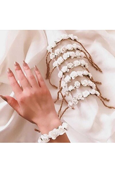 ecrin tuhafiye hobi 6'lı Beyaz Çiçekli Nedime Bileklik Seti