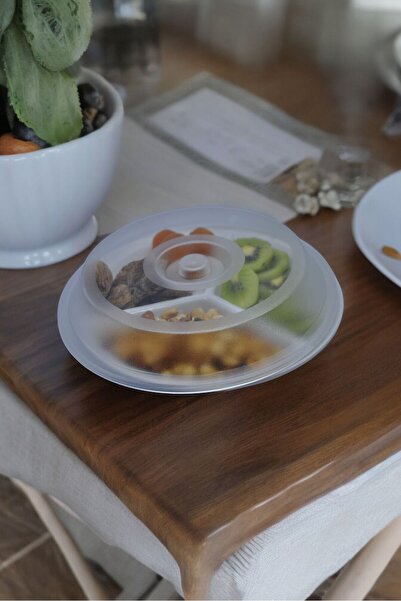 Freya Melamin Kahvaltı 3 Bolmeli Kapaklı Yuvarlak Servis Tabağı 24cm Beyaz