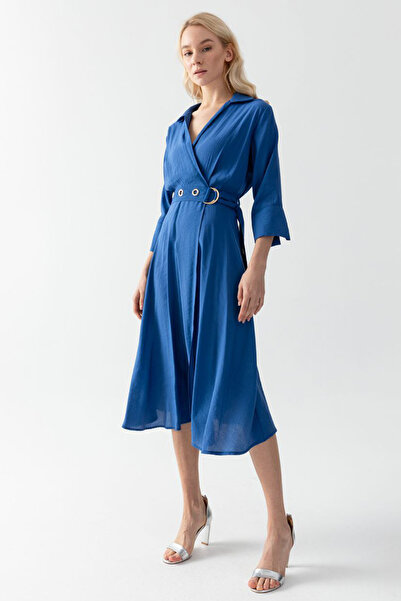 fehika Rochie scurtă cu guler cămașă Rochie cu mâneci Fakir căptușită cu curea Rochie lungă la două piept