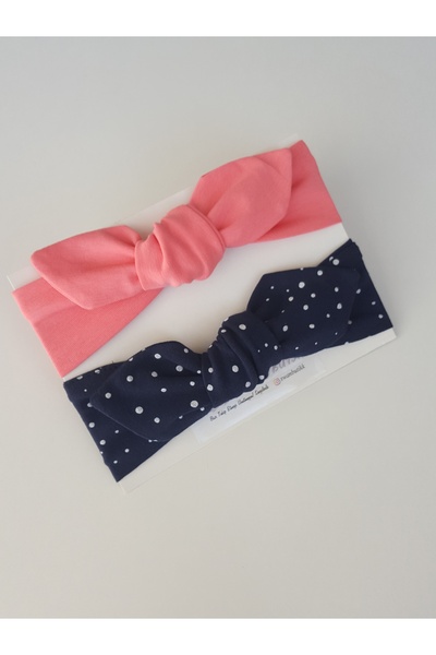 swan butik طقم باندانا للأطفال البنات مكون من قطعتين بلون السلمون والأزرق الد...