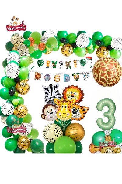 Bkmc Safari Partisi Malzemeleri Safari Temalı Folyo Lüks Zincir Balon Seti Do...