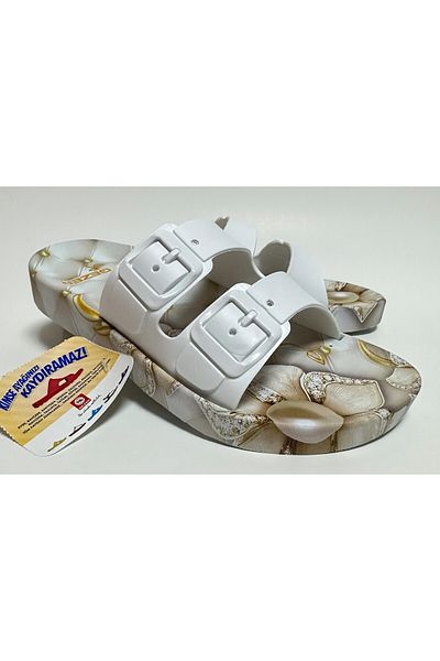 GEZER Anatomical White Double-Banded Buckle Women's Ev Street Ground and Wet Floor Slippers