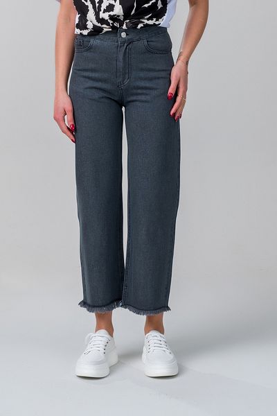Bold & Young Women's Wide Leg Five-Pocket Fringed Denim Trousers