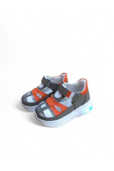CihanShoes Baby Boy Orthopedic Velcro Flexible Light Breathable White Gray Orange Color Lighted Baby Sneaker S