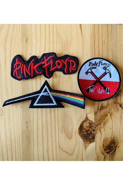 icase Set de 3 plasturi de broderie cu logo Pink Floyd, cusut (11x4 cm 7x7 cm)