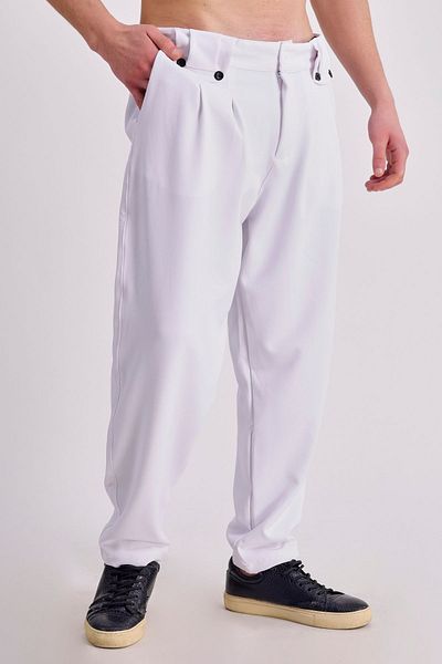 RELAXL Extra Loose Cut Αυτοζωνισμένο Διπλό Πλισέ Εποχιακό Ανδρικό Κομψό Λευκό Παντελόνι