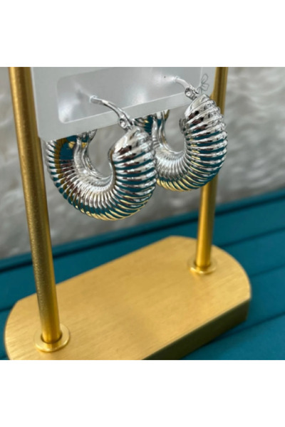 Çelik Silver Küpe Orta Boy Tırtıklı Bombeli