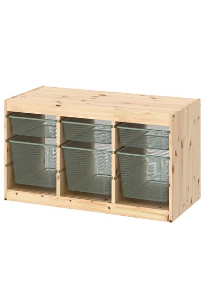 IKEA saklama ünitesi, çam-açık yeşil-gri, 93x44x52 cm