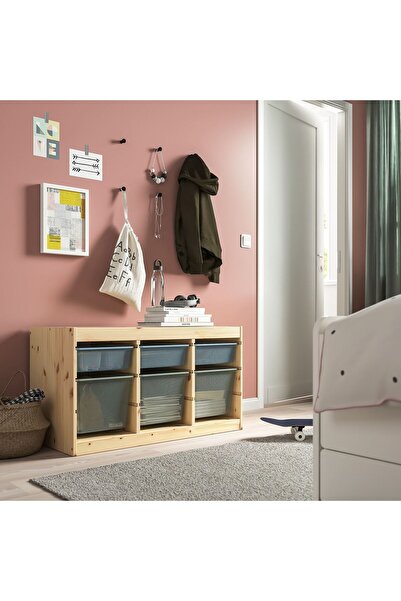 IKEA saklama ünitesi, çam gri-mavi-açık yeşil-gri, 93x44x52 cm