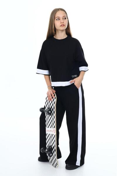 Asortik Kids Girl's 100% Cotton Oversize Half Sleeve Top and Bottom Tracksuit Set