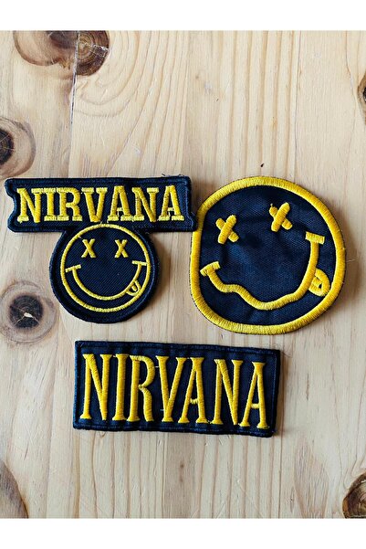 icase مجموعة رقعة مطرزة بشعار نيرفانا مكونة من 3 قطع قابلة للخياطة (6 × 6 سم، 7 × 4 سم، 9 × 9 سم)