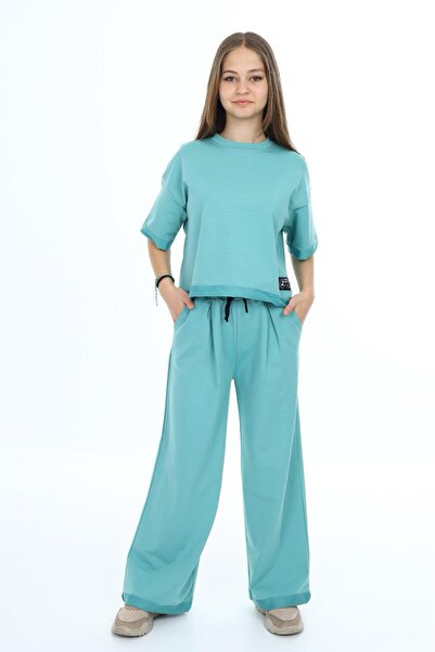 Asortik Kids Girl's 100% Cotton Oversize Half Sleeve Top and Bottom Tracksuit Set