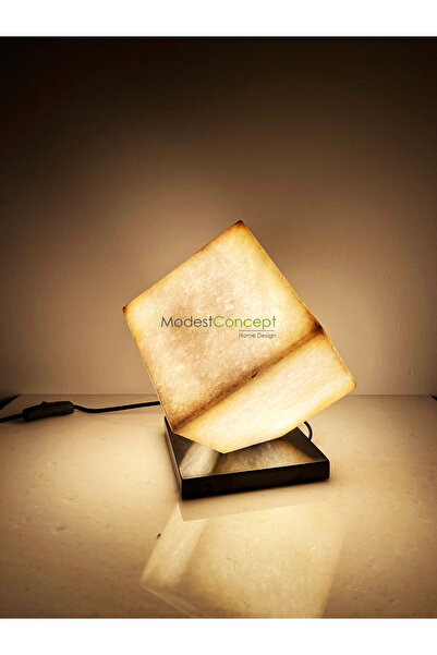 Modestmar Doğal Mermer Lamba, Mermer Masa Lambası, Mermer Küp Lamba Sarı Işık