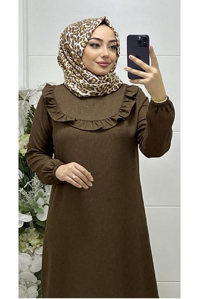 Ebrarengiz Moda Λινό Γυναικείο Φόρεμα - Λεπτομέρεια από βολάν