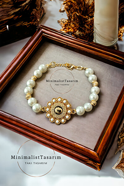 MinimalistTasarım Çeyrek Altin Bileklik ,incili Çeyrek Bileklik ,çeyrekli Kol...