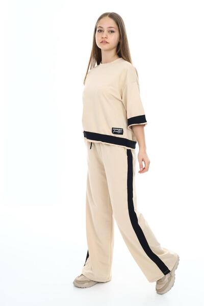 Asortik Kids Girl's 100% Cotton Oversize Half Sleeve Top and Bottom Tracksuit Set