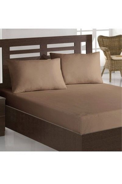 Weekend Home Cotton Elastic Double Sheet Set 160x200 cm Brown