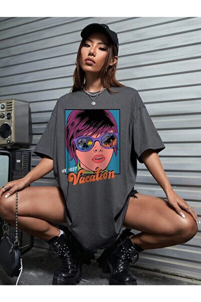 Deocept Μωβ Μαλλιά Γυναίκα με στάμπα Oversize μπλουζάκι Salas Boyfriend