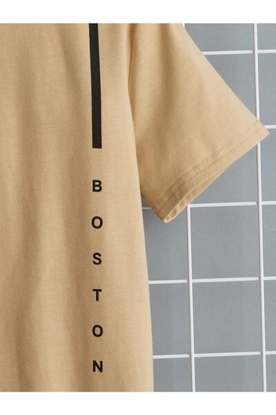 Deocept Μπλουζάκι Unisex Μπεζ Oversize Boston Printed
