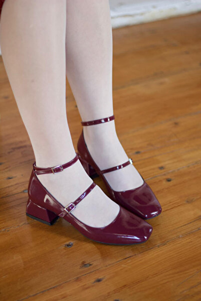 Rainon Store Koi Claret Red Patent Leather Ankle Women's Heeled Shoes