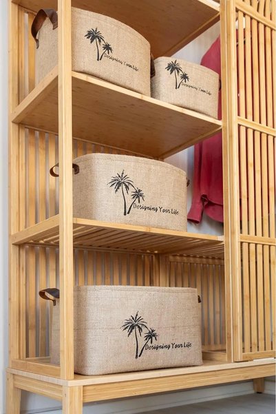 Bages Set of 4 Jute, Under Cabinet Laundry Children's Room Toy Organizer Folding Storage Basket Organizer
