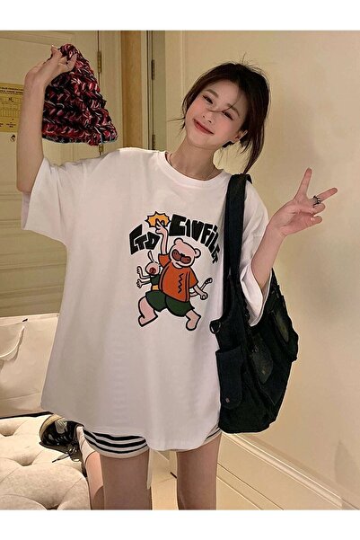 Deocept Λευκό μπλουζάκι Oversize Go Cıvfilet Printed