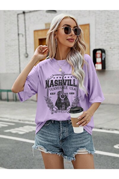 Deocept Tricou oversize maro pentru femei cu imprimeu Tennessee