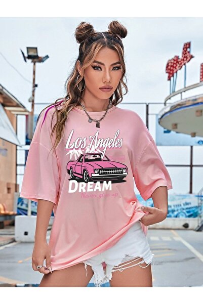 Deocept بلوزة تي شيرت نسائية كبيرة الحجم باللون الوردي من Car Dream للسيدات من Salas Boyfriend