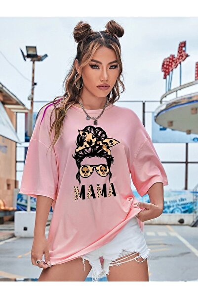 Deocept Tricou oversize cu imprimeu Mama Leopard Casual Boyfirend