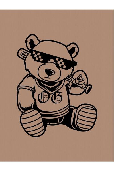 Deocept Bear With Glasses Printed Γυναικείο Oversize Καφέ T-shirt