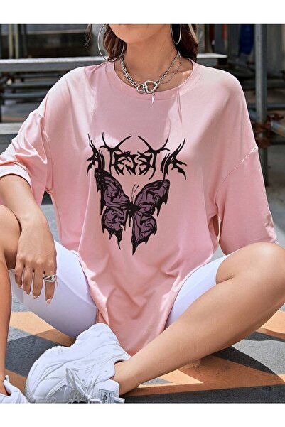 Deocept Tricou oversize cu imprimeu Bad Butterfly Casual Boyfirend