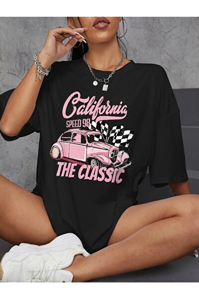 Deocept Classic Car Printed Γυναικείο Oversize Casual T-shirt Boyfirend