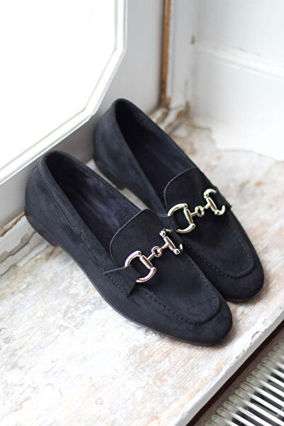 Rainon Store Bonnie Black Suede Buckle Women's Ballerinas