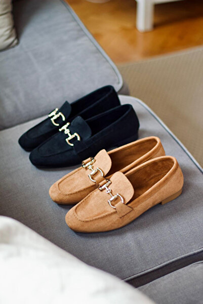 Rainon Store Bonnie Black Suede Buckle Women's Ballerinas