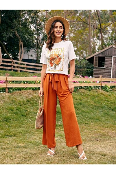 Deocept Λευκό γυναικείο μπλουζάκι Oversize με στάμπα λουλουδιών