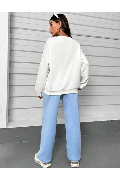 Deocept Set de trening oversize cu imprimeu albastru cu fund alb Boyfirend