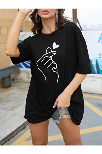 Deocept Heart & Hand Printed Oversize T-shirt Casual Boyfirend
