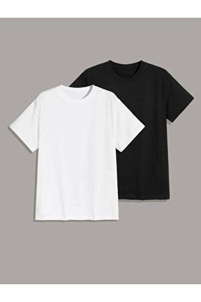 Deocept Unisex 2 Pack Ασπρόμαυρο μονόχρωμο μπλουζάκι με λαιμόκοψη