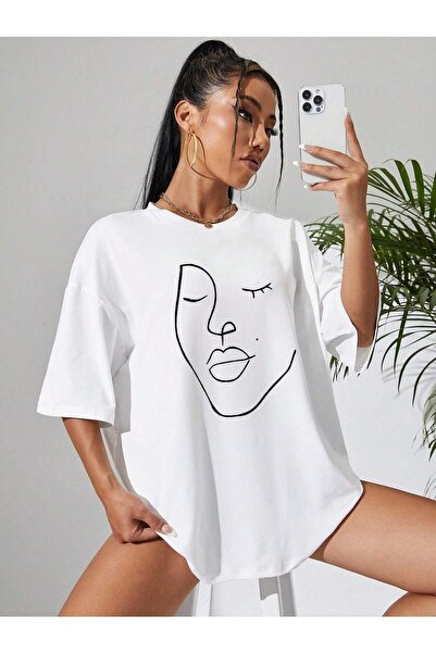 Deocept Face Printed Γυναικείο Oversize Casual T-shirt Boyfriend