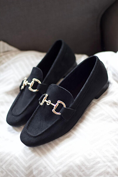 Rainon Store Bonnie Black Suede Buckle Women's Ballerinas